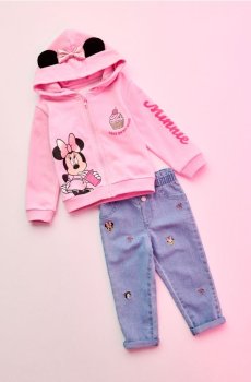 Бавовняна толстовка з 3D елементами та фольгованим принтом Minnie Mouse - пильно-рожевий