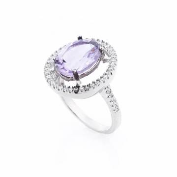Серебряное кольцо (аметист, фианиты) 111523 Серебряное кольцо (аметист, фианиты) 111523