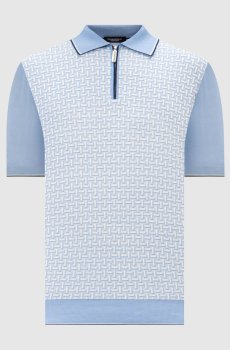 Голубое поло с шелком в узоре
