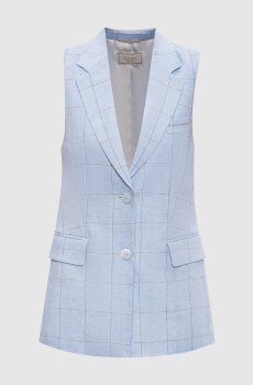 Голубой жилет из льна в клетку