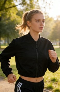 Коротка спортивна кофта на блискавці - чорний