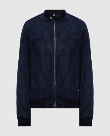 Синяя замшевая куртка с монограммой логотипа