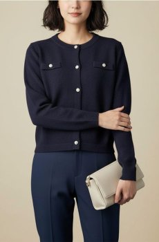 Кардиган з Декоративними Ґудзиками та Кишенями - темно-синій