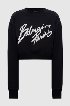 Черный укороченный свитшот с логотипом