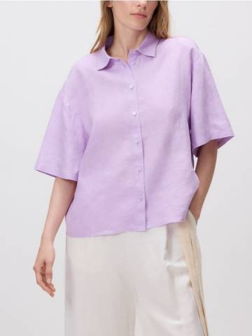 Reserved - Лляна сорочка з короткими рукавами - червонувато-ліловий - SU339-48X