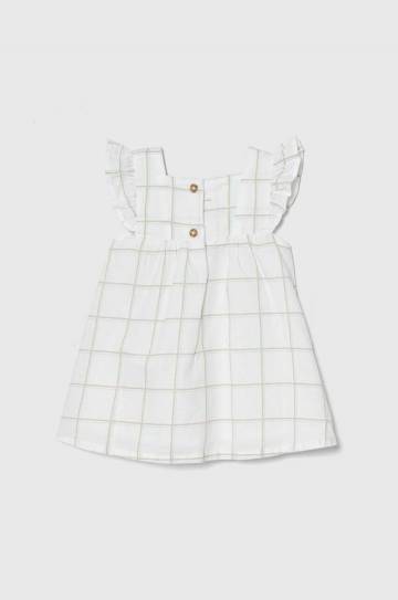 Детское льняное платье United Colors of Benetton цвет белый mini расклешённая Детское льняное платье United Colors of Benetton цвет белый mini расклешённая
