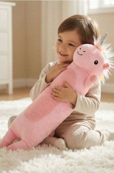 Довга м’яка іграшка єдиноріг - пастельний рожевий