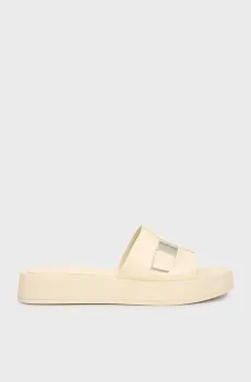Женские белые кожаные слайдеры FLATFORM SLIDE W/CK HW - LTH Белый 36 Calvin Klein HW0HW02368