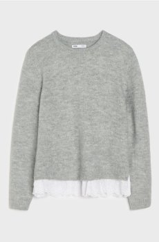 Светр з вишитим подолом від сорочки - сірий