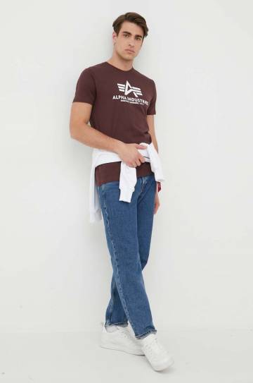 Хлопковая футболка Alpha Industries Basic T-Shirt цвет бордовый с принтом 100501.21 Хлопковая футболка Alpha Industries Basic T-Shirt цвет бордовый с принтом 100501.21