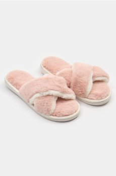 Капці зі штучним хутром - пастельний рожевий