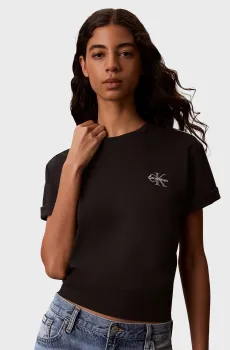 Женская черная футболка BOXY LEFT CHEST MONOLOGO Черный L Calvin Klein Jeans LV047G826G