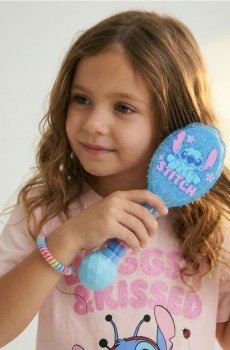 Щітка для волосся з гумками фротте з металевою ниткою в ручці Stitch - різнобарвний