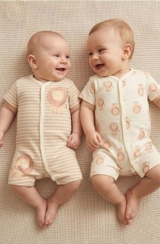 Бавовняні ромпери з тваринним мотивом 2 pack - кремовий