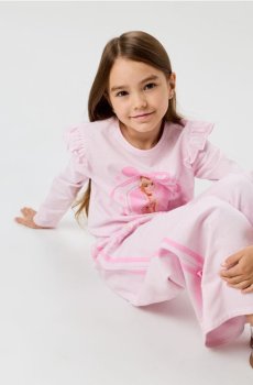 Бавовняні штани wide leg із лампасами Barbie - пастельний рожевий
