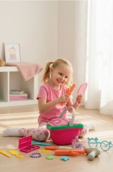 Іграшка – Перукарсько-косметичний набір у кошику - різнобарвний