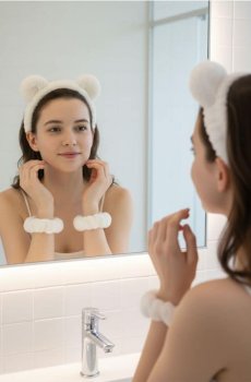 Косметичний набір: манжети на зап’ястя та пов’язка для волосся - кремовий