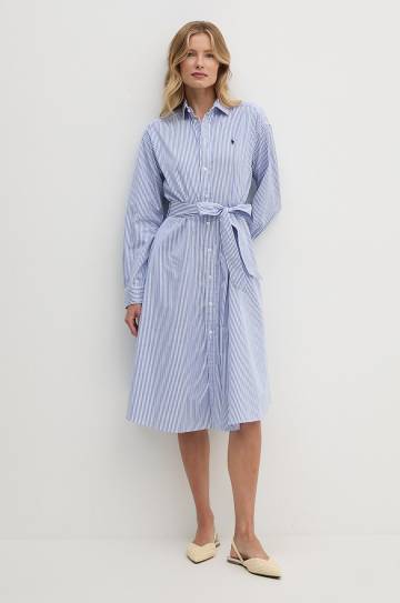 Хлопковое платье Polo Ralph Lauren цвет синий mini расклешённое 211891428 Хлопковое платье Polo Ralph Lauren цвет синий mini расклешённое 211891428