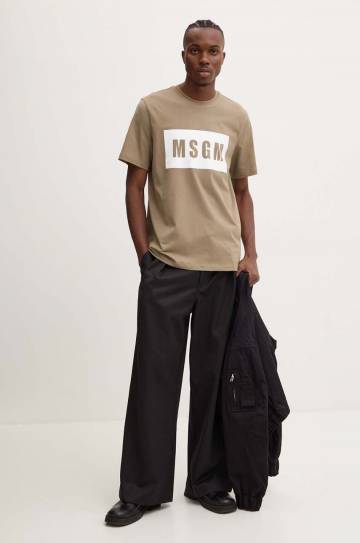 Хлопковая футболка MSGM мужская цвет зелёный с принтом 3740MM520.247798 Хлопковая футболка MSGM мужская цвет зелёный с принтом 3740MM520.247798