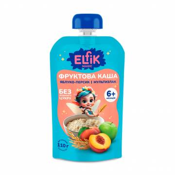 Детская фруктовая каша Elfik Magic Яблоко-персик и мультизлак, без добавленного сахара, от 6 месяцев, 110 г (дой-пак) Детская фруктовая каша Elfik Magic Яблоко-персик и мультизлак, без добавленного сахара, от 6 месяцев, 110 г (дой-пак)