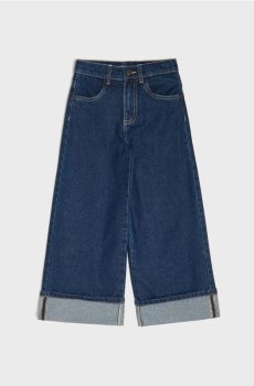 Джинси wide leg з підгорнутими штанинами - темно-синій