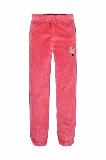 Детские спортивные штаны Tommy Hilfiger TH SCRIPT VELOUR PANT цвет бежевый с аппликацией KG0KG08221 Детские спортивные штаны Tommy Hilfiger TH SCRIPT VELOUR PANT цвет бежевый с аппликацией KG0KG08221
