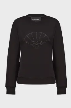 Женский черный свитшот FAN RHINESTONE SWEATSHIRT Черный XS Karl Lagerfeld 246W1817