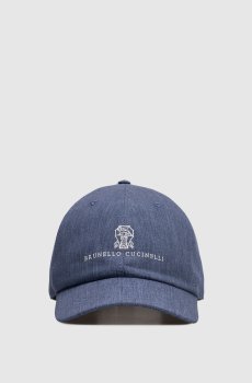 Синяя кепка из льна с вышивкой логотипа