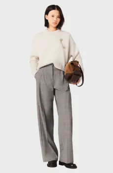 Женские серые шерстяные брюки в клетку Серый 34 MAJE MFPPA00772_Grey