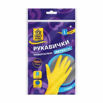 Перчатки хозяйственные Family Home латексные, желтые, размер L, 1 пара Перчатки хозяйственные Family Home латексные, желтые, размер L, 1 пара