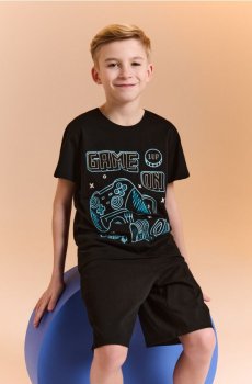 Бавовняна двочастинна піжама з принтом - чорний