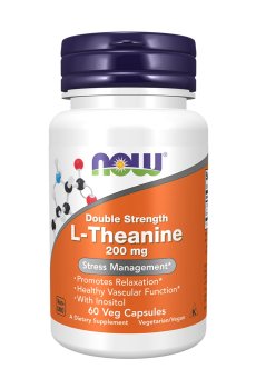 L-Теанин NOW foods Double Strength L-Theanine 200 мг, 60 капсул