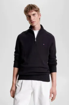 Мужская черная шерстяная кофта MULTI HTR MERINO ZIP MOCK Черный XL Tommy Hilfiger MW0MW33098