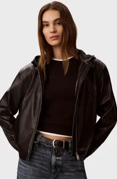 Женская черная куртка CROPPED HOODED FAUX Черный L Calvin Klein Jeans LV047G516G