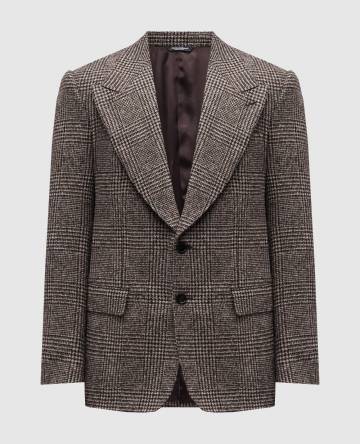 Коричневый пиджак с шерстью альпаки в клетку