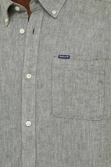 Льняная рубашка Barbour цвет зелёный slim воротник button-down Льняная рубашка Barbour цвет зелёный slim воротник button-down