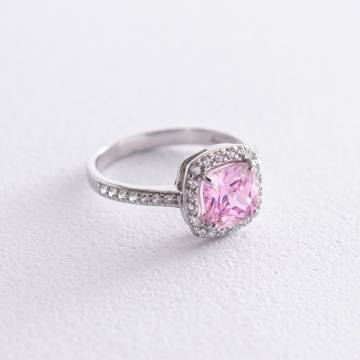 Серебряное кольцо с белыми и розовыми фианитами 112583 Серебряное кольцо с белыми и розовыми фианитами 112583