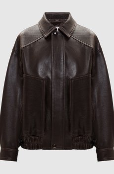 Коричневая кожаная куртка с драпировкой
