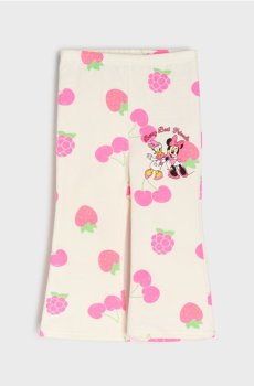Бавовняні штани flare з принтом Minnie Mouse - кремовий
