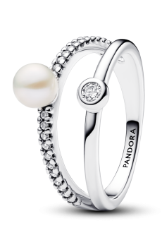 Каблучка подвійна з перлиною та паве