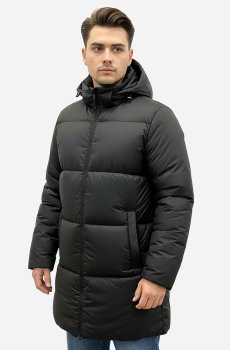 Длинная зимняя мужская черная куртка-пуховик M-136