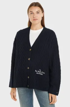Женский темно-синий шерстяной кардиган WOOL BLEND CABLE V-NK Синий XS-S Tommy Hilfiger WW0WW42143