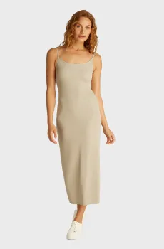 Женское бежевое платье LOGO ELASTIC STRAPPY DRESS Бежевый S Calvin Klein Jeans J20J225288