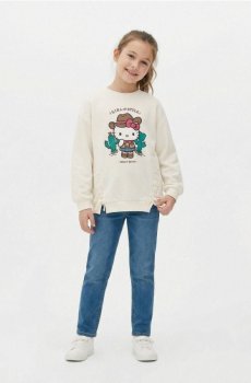 Світшот із круглим вирізом і принтом Hello Kitty - кремовий