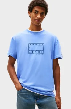 Мужская голубая футболка REG CENTER FLAG Голубой M Tommy Jeans DM0DM22317