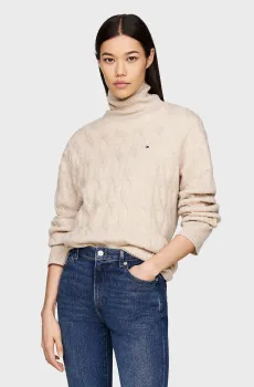 Женский бежевый шерстяной гольф SOFT WOOL CABLE ROLL-NK Бежевый S Tommy Hilfiger WW0WW43102