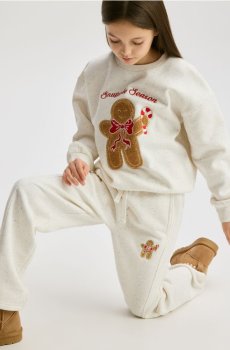 Reserved - Спортивні штани з різдвяною вишивкою - кремовий - 984FF-01M