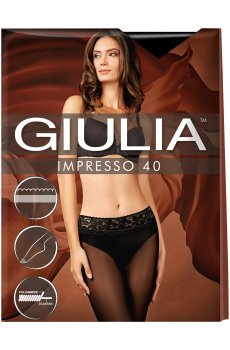 Классические колготки женские Giulia Impresso с кружевным поясом, 40 DEN, Nero, размер 4