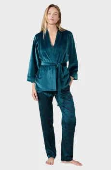 Женская темно-зеленая пижама (халат, майка, брюки) VERA Зеленый M Etam 6555988