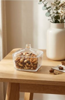 Скляний контейнер для їжі з кришкою та тисненим візерунком - clear